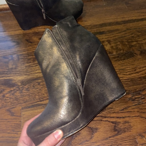 Gold/brown Michael Antonia Wedge Booties - Picture 2 of 4